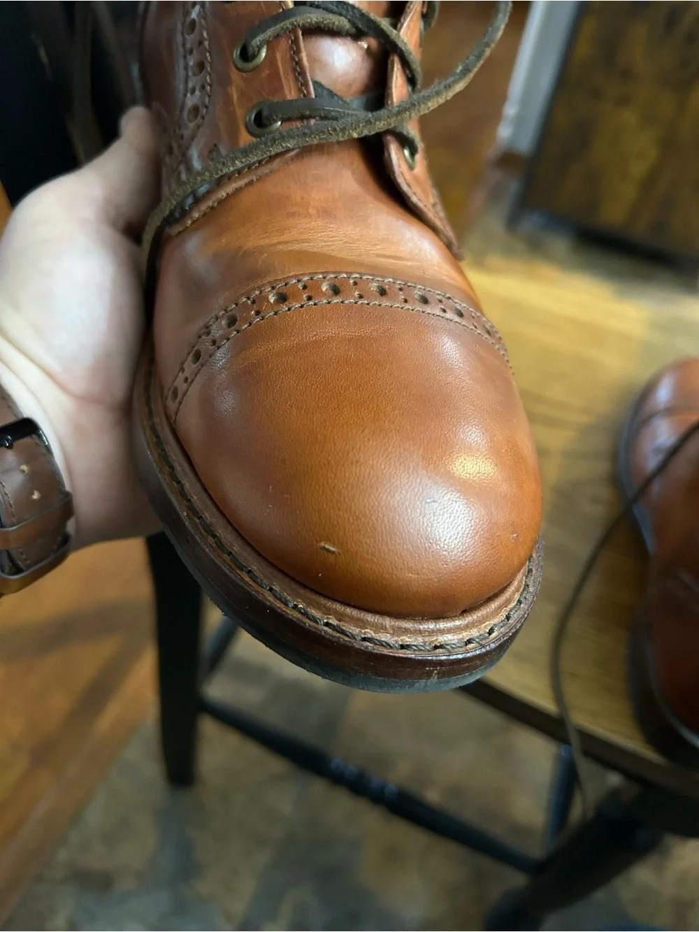 Frye Brown (Cognac) Leather Brogue Cap-Toe Lace Boots 10.5 Men’s Made in USA
